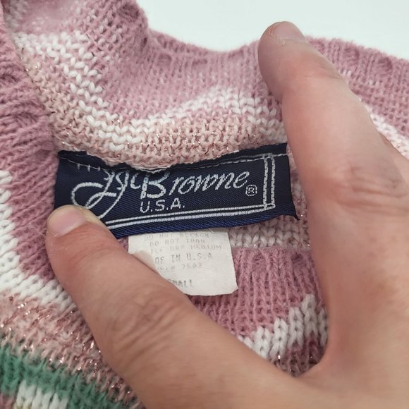 VTG 80s Womens Pink Green Snowflake Patterned Ugly Fun Sweater Small  USA - Picture 10 of 13